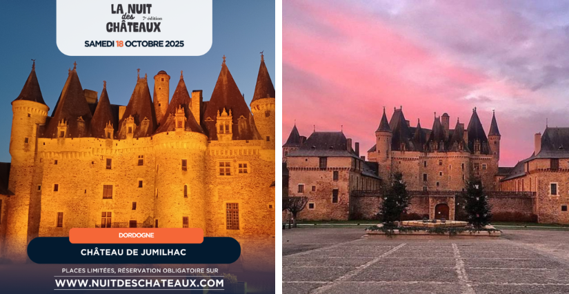 Visite de nuit aux flambeaux "Kaamelott à Jumilhac" Château de Jumilhac à l'occasion de la Nuit des Châteaux